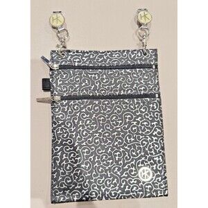 Hip Klips Belt Clip Zip Hands Free Secure Bag Black And Silver Scroll Pattern